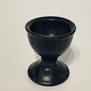 Studio Pottery Egg Cup Blue Green Glazed Stoneware Footed Handcrafted Artisan